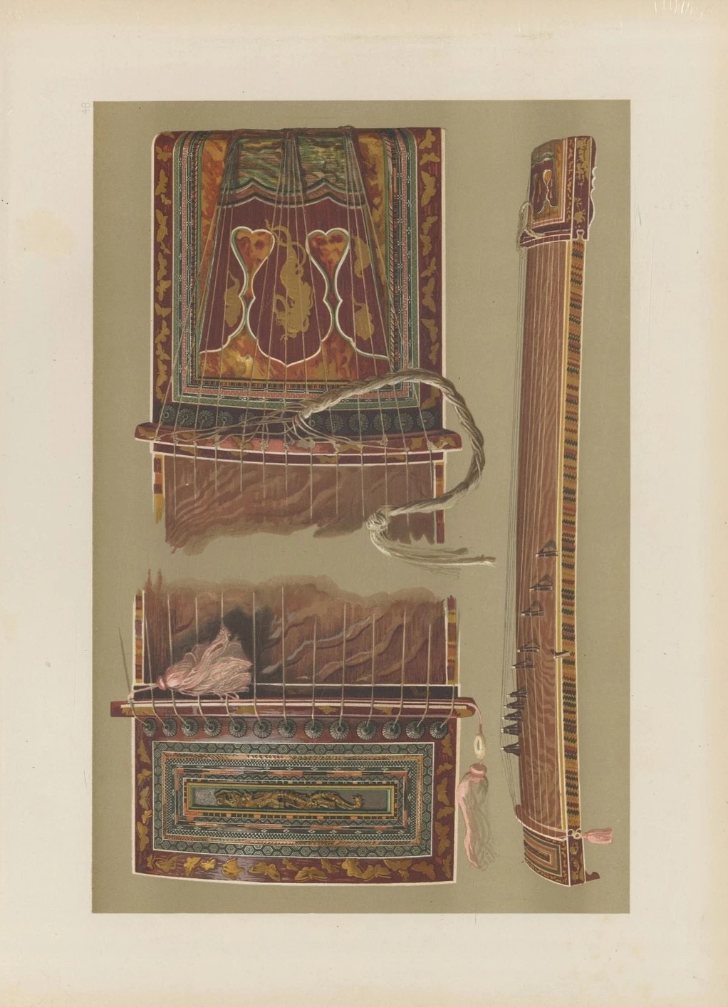 Hipkins - Rare lithograph of Japanese Koto by W Gibb 1888