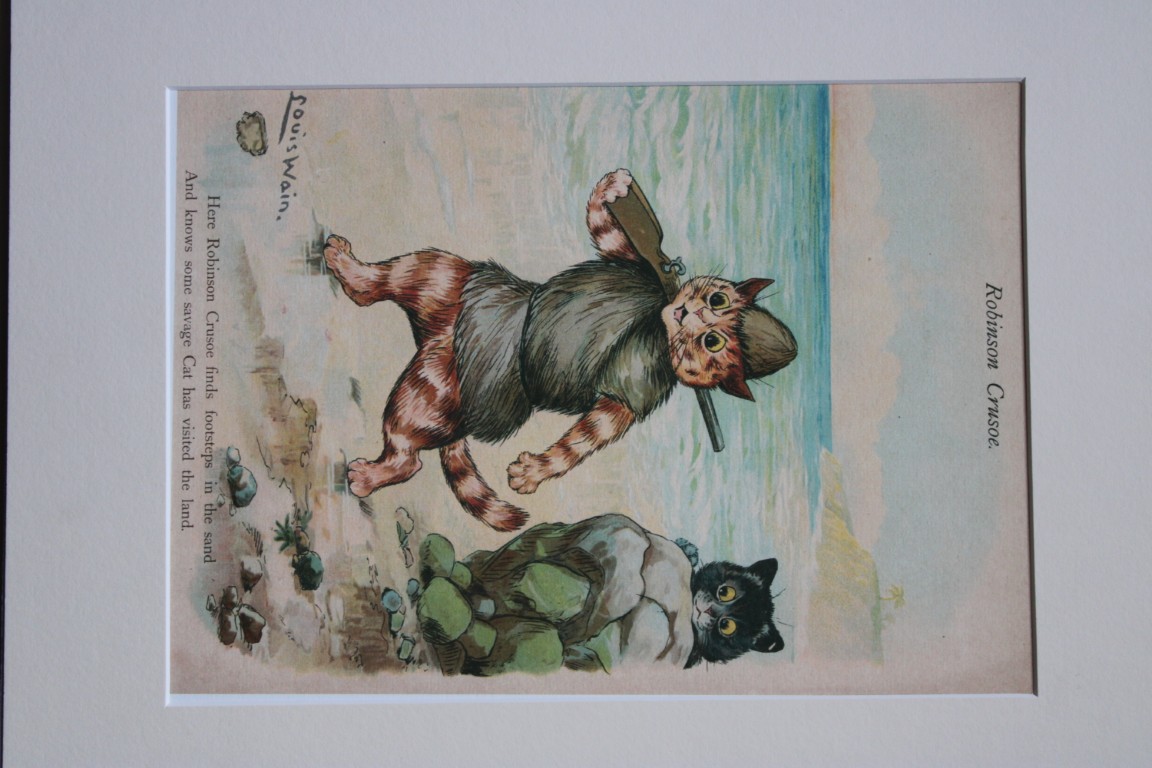 Louis Wain - Rare plate of Robinson Crusoe 1905.