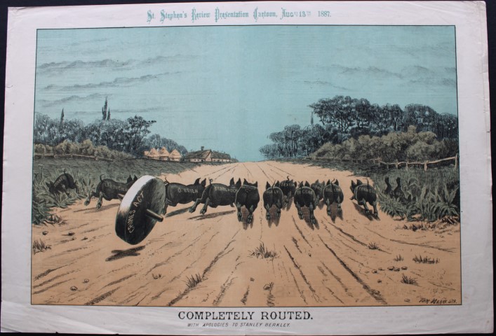 Tom Merry political cartoon - Completely routed 1887