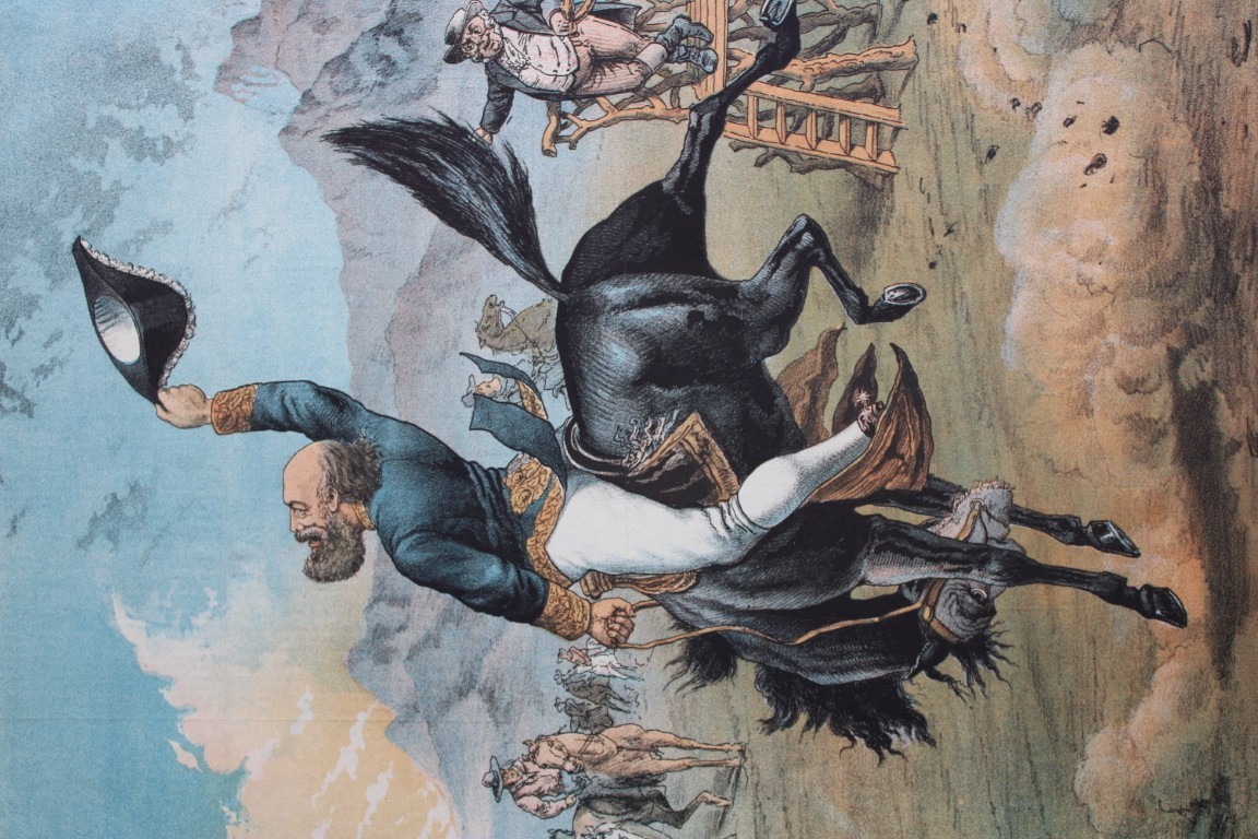 Tom Merry political cartoon - Riding the Buck Jumpers 1887