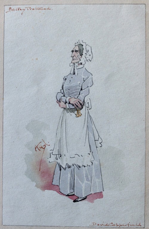 Clayton Clarke (Kyd) - Rare watercolour of Betsy Trotwood 1890