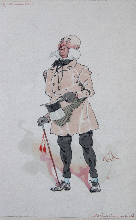 Clayton Clarke (Kyd) - Rare watercolour of Mr Micawber 1890