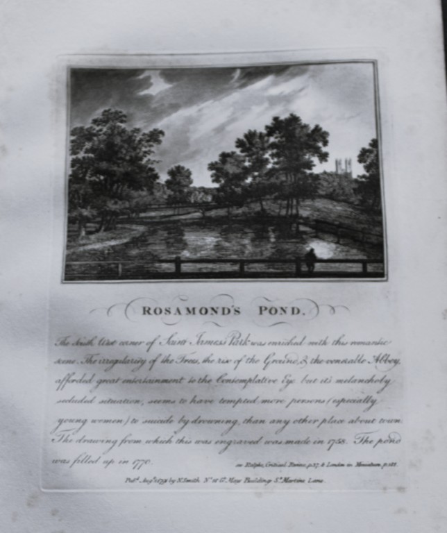 John Thomas Smith - Engraving of Rosamund's Pond, London 1791