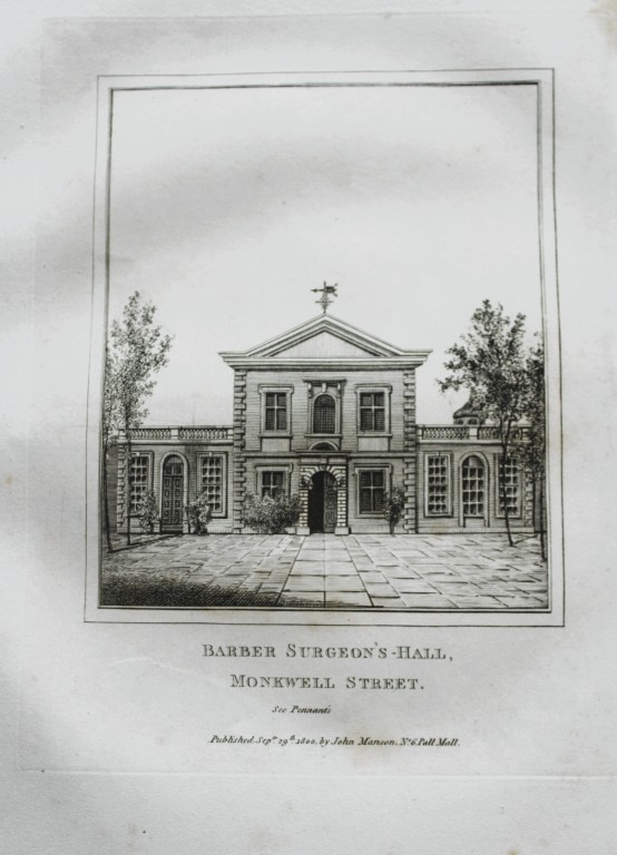 John Thomas Smith - Engraving of Barber Surgeon's Hall, London 1791