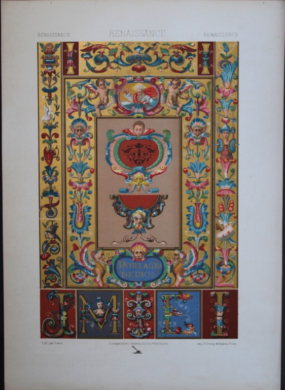 A Racinet - Original lithograph of Renaissance designs 1873