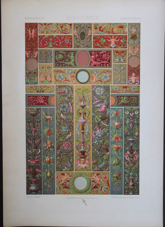 A Racinet - Original lithograph of Renaissance designs 1873
