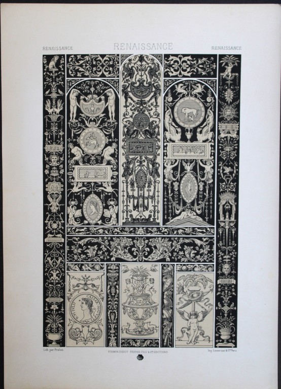 A Racinet - Original lithograph of Renaissance designs 1873