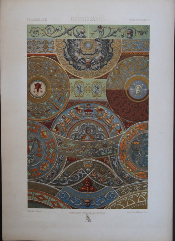 A Racinet - Original lithograph of Renaissance designs 1873