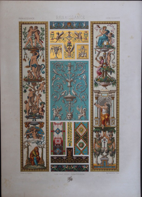A Racinet - Original lithograph of Renaissance designs 1873