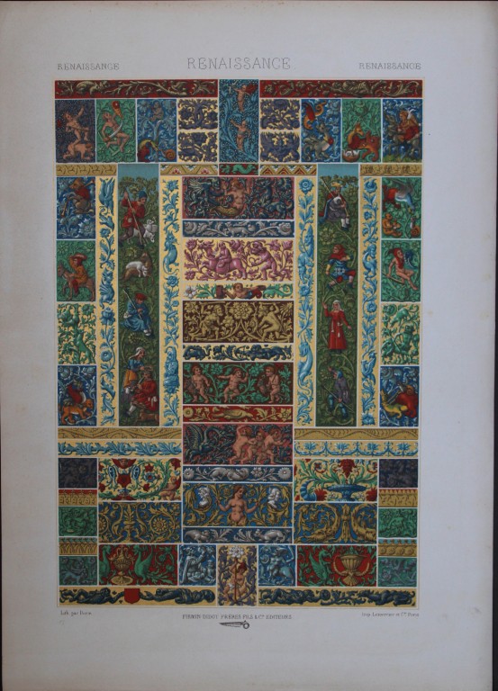 A Racinet - Original lithograph of Renaissance designs 1873