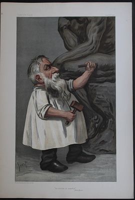 Auguste Rodin - he thinks in marble by Jehu Junior 1904. This print was drawn by the British 