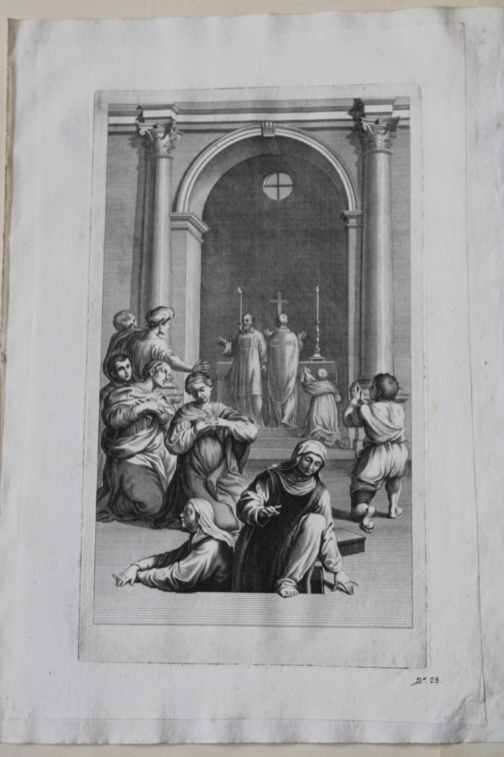Lodovico Carracci - rare engraving of Cloisters in Bologne monastery 1776