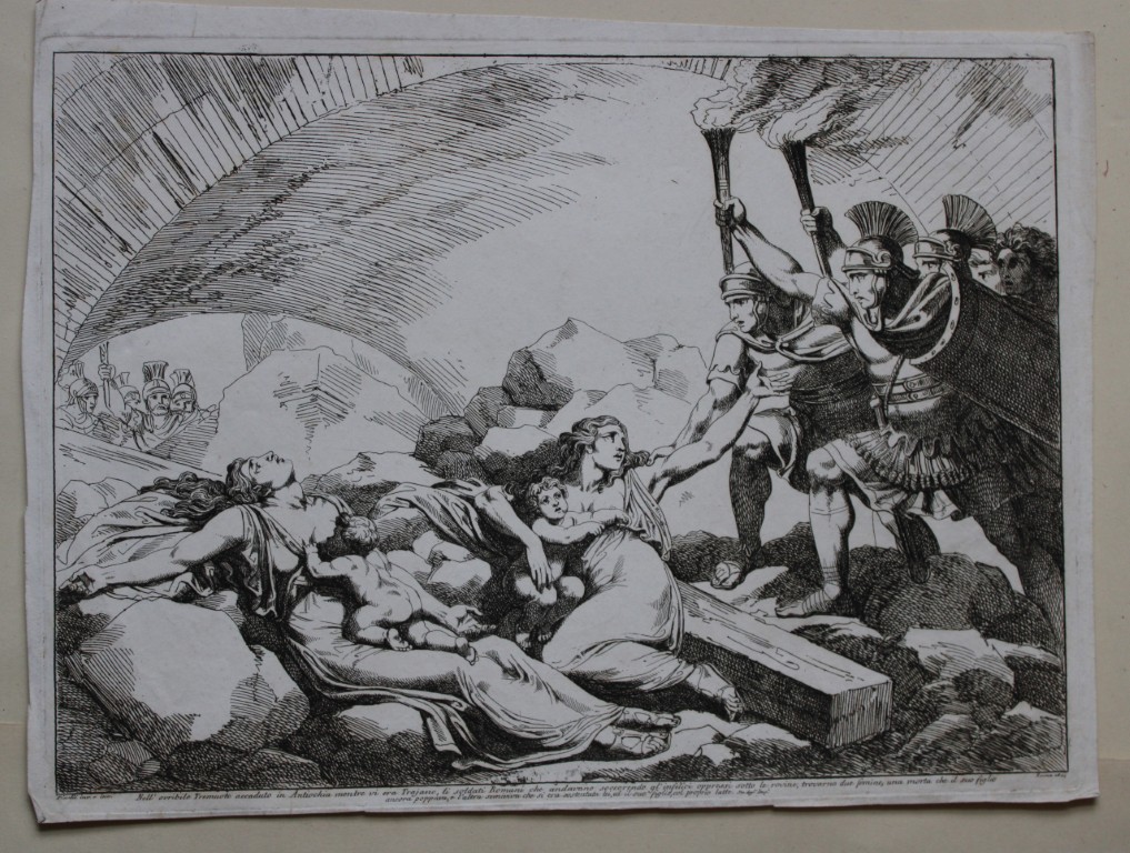 B Pinelli - Folio etching of Antioch earthquake  from Istoria Romano 1821