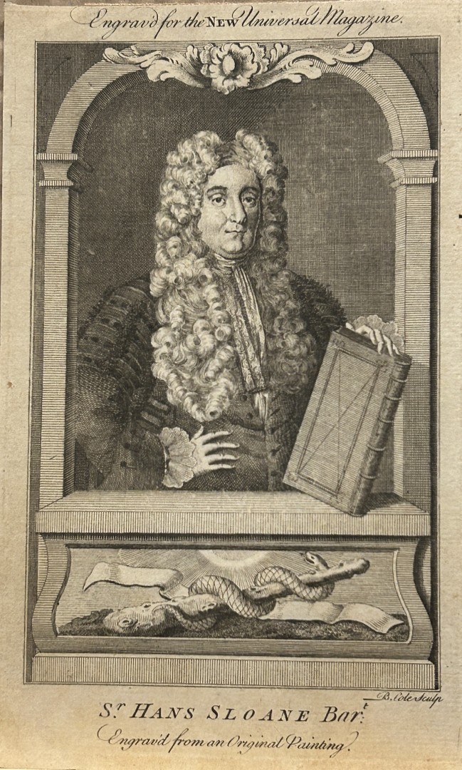 B Cole engraving of Sir Hans Sloane 1754