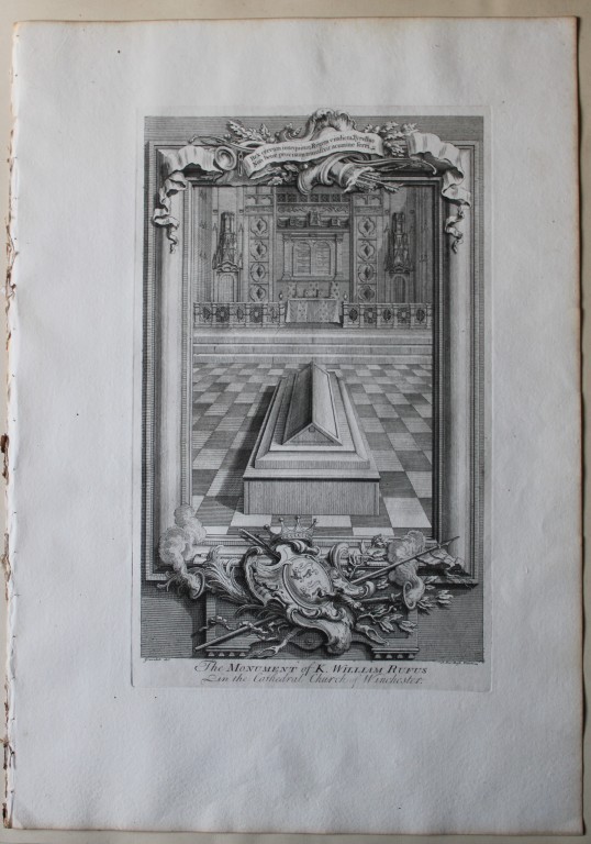 George Vertue - Rare folio engraving William Rufus monument  1736