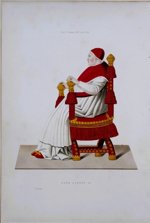 Henry Shaw - Hand-coloured engraving of Pope Sixtus IV 1858