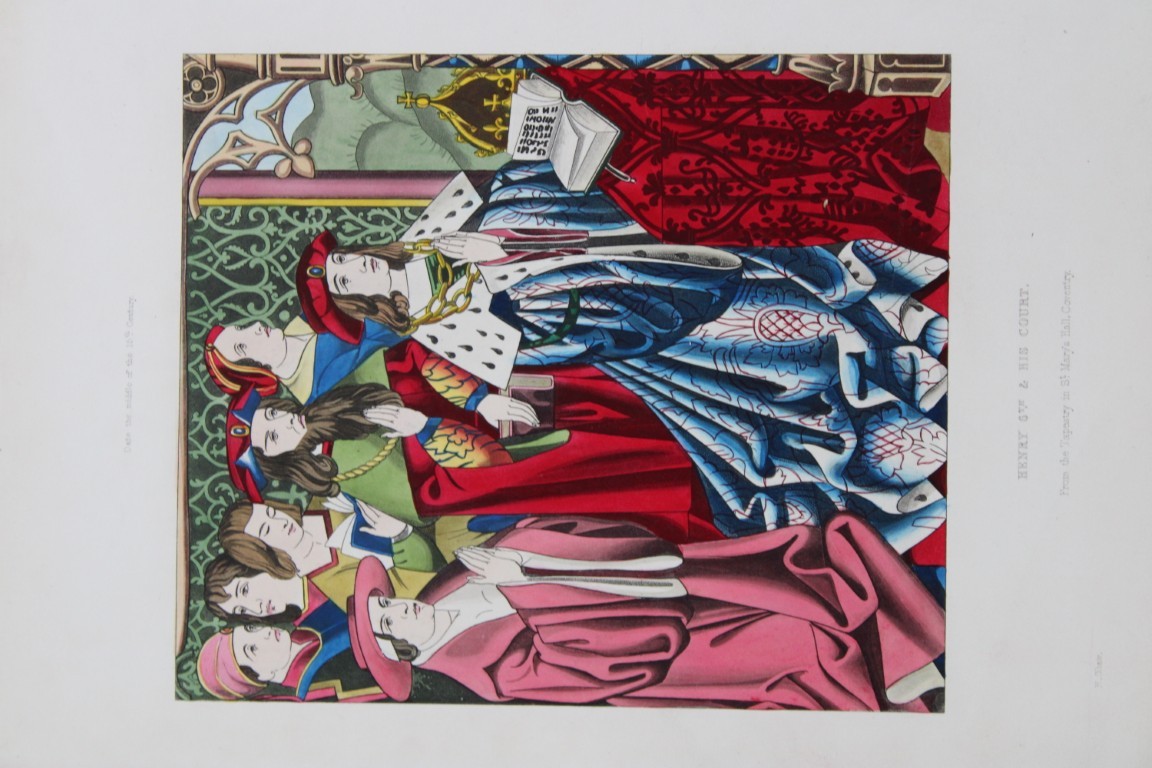 Henry Shaw - Hand-coloured engraving of Henry VI and his Court 1858