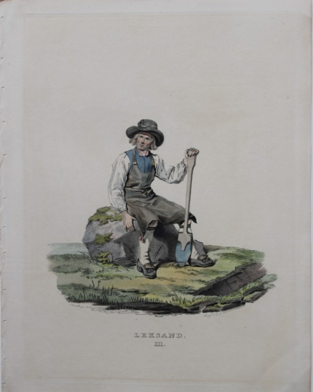 Sandberg - Hand coloured lithograph of Leksand folk, Sweden by Forssell 1836