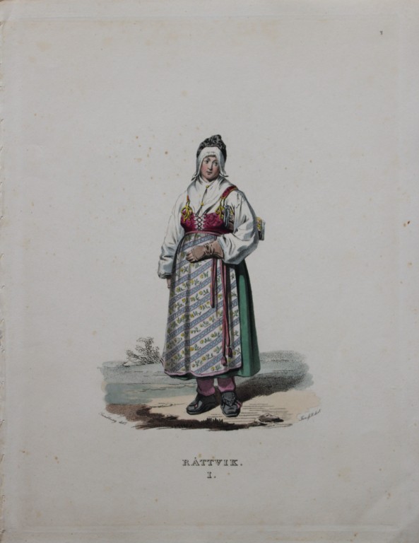 Sandberg - Hand coloured lithograph of Rattvik folk, Sweden by Forssell 1836