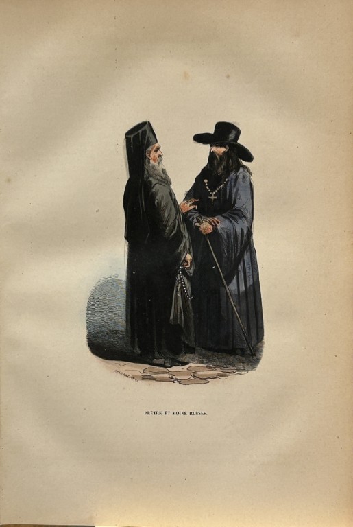 A Wahlen - Woodcut engraving of Russian priest and monk 1843