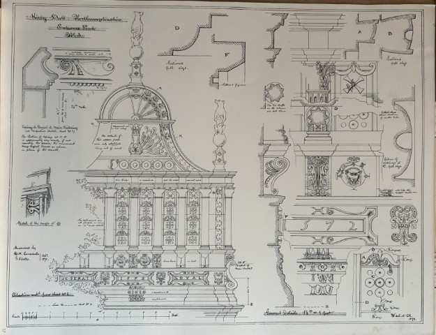 Architectural Drawing - Kirby Hall, Northamptonshire 1870