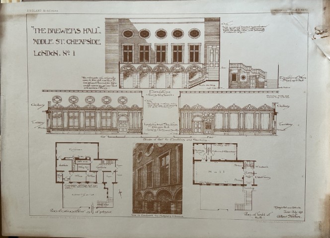 Architectural Drawing - Brewers Hall, London 1870