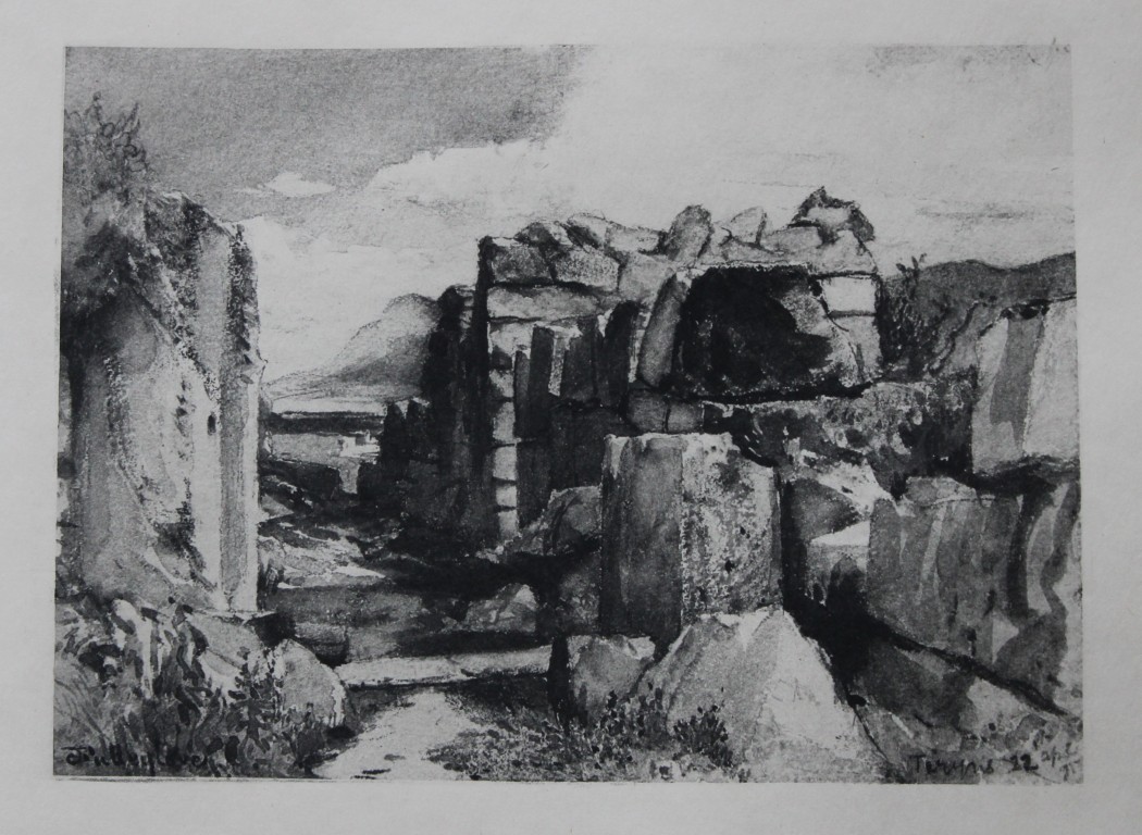 John Fulleylove 1897 - Etching of Walls of Tiryns