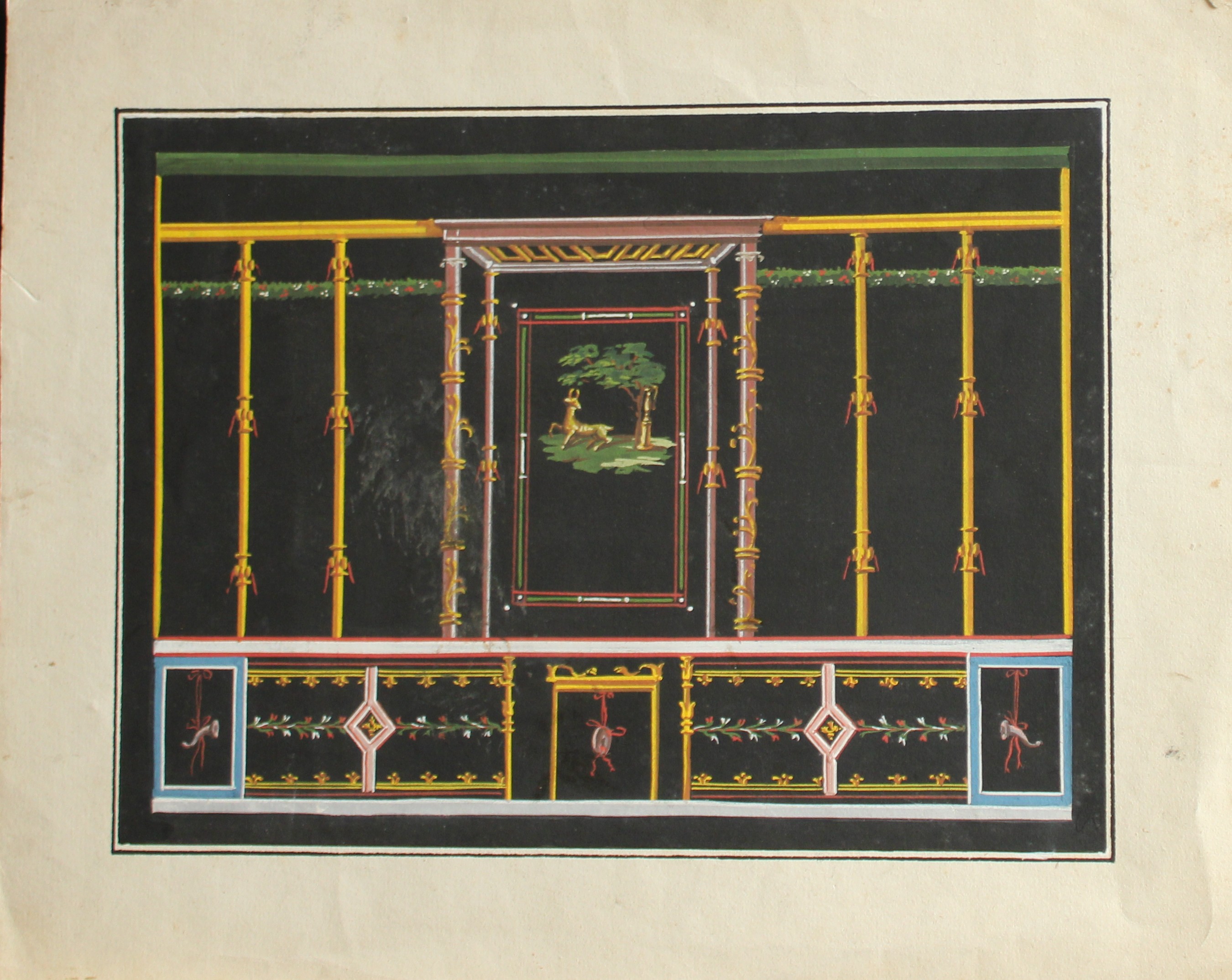 Fourth Style frescoed wall from the Casa dei Bronzi, Pompeii 19th century