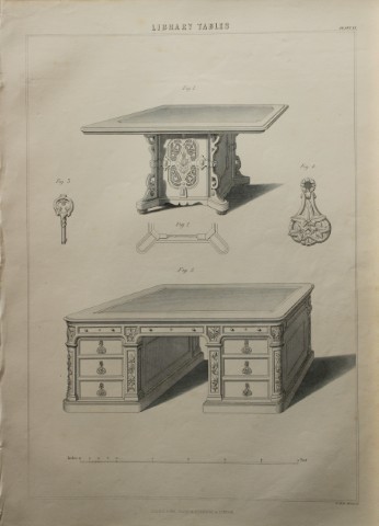 P Thomson - Library Tables engraved by JH Le Keux 1853