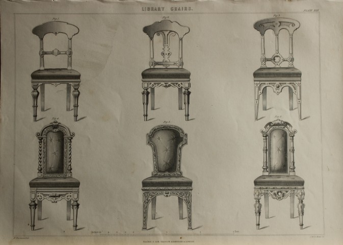 P Thomson - Library Chairs engraved by JH Le Keux 1853
