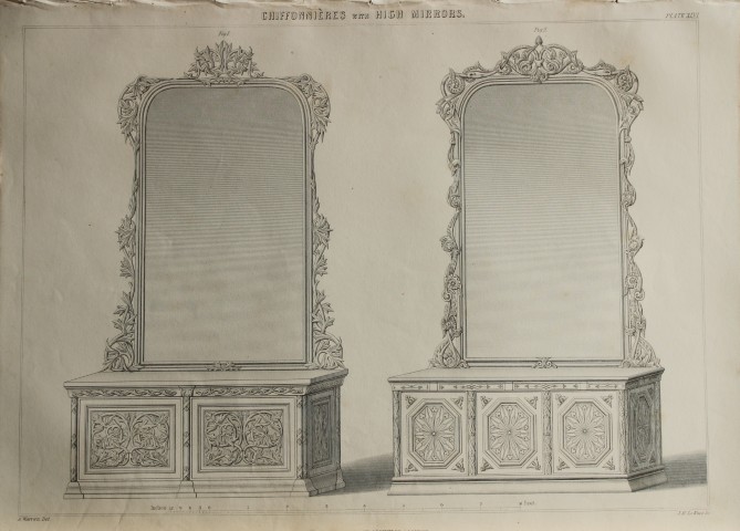P Thomson - Chiffonieres with High Mirrors engraved by JH Le Keux 1853