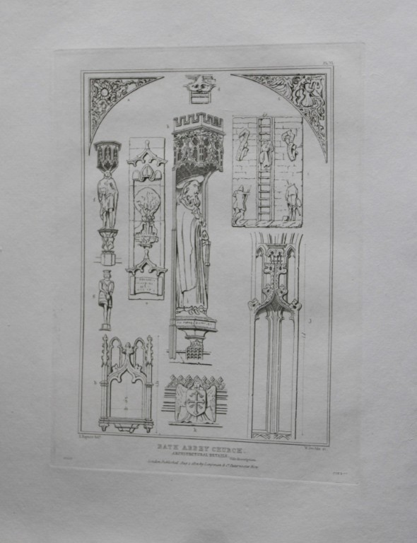 W Deeble - Bath Abbey Church details engraved by S Rayner 1824