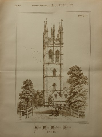 Charles Wickes - Magdalen Tower and Bridge, Oxford University. 1888