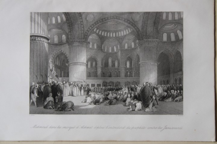 T Allom - Mahmoud in Mosque of Achmet engraved by E Goodall 1855