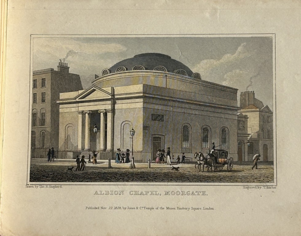 Thomas Shepherd - Albion Chapel, Moorgate engraved by T Barber 1828