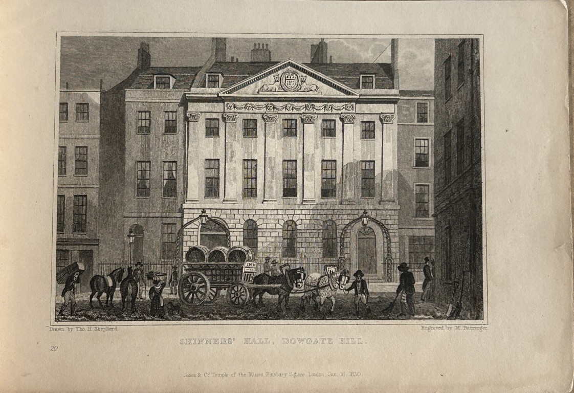 Thomas Shepherd - Skinners' Hall, Dowgate Hill engraved by M Barrenger 1828