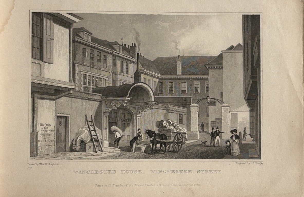 Thomas Shepherd - Winchester House, Winchester St engraved by J Tingle 1828