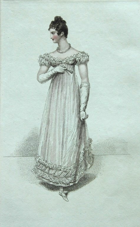 R Ackermann - Hand coloured engraving of a Ball Dress 1816