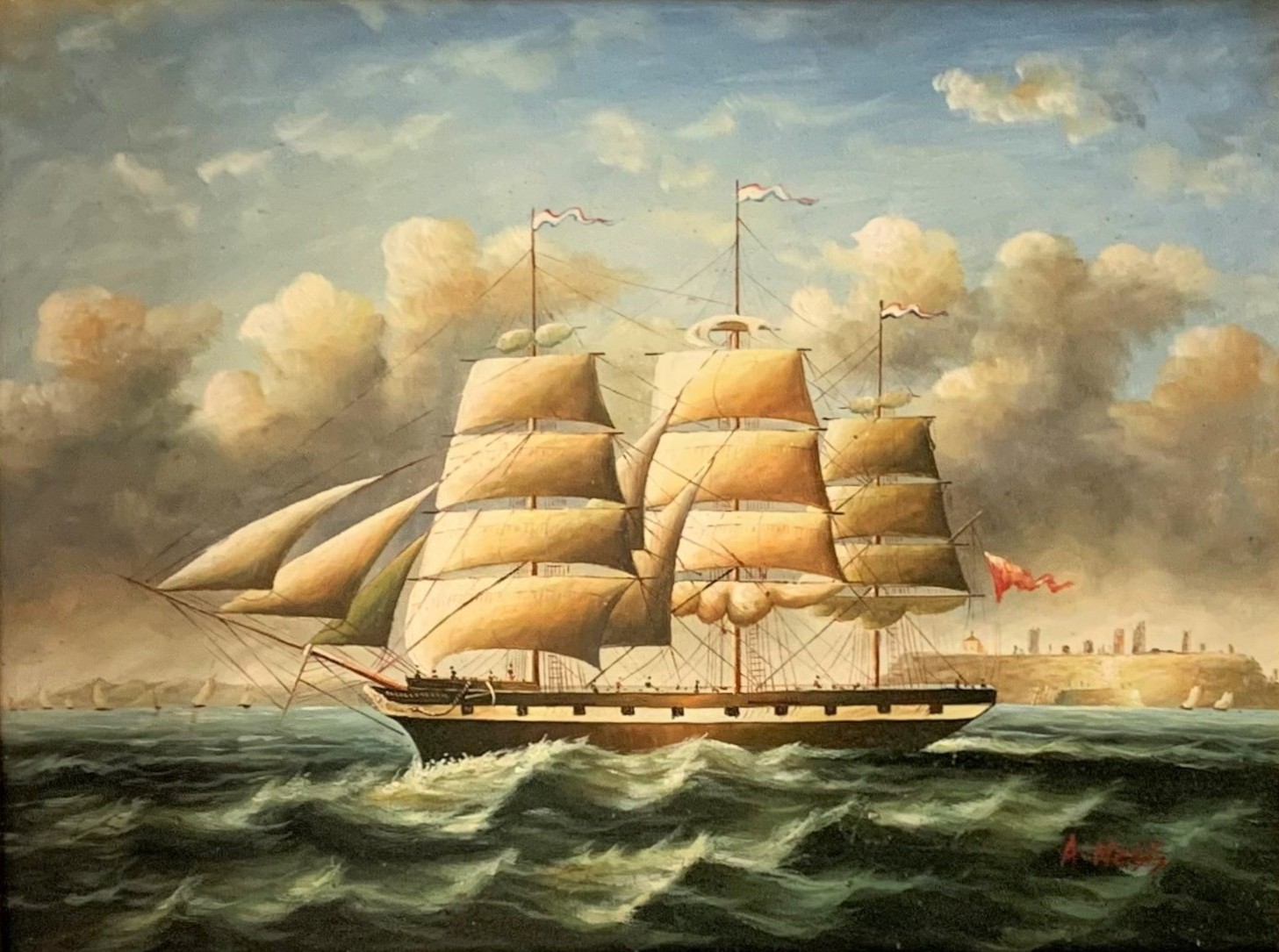 Albert Hess - Rare original oil painting of clipper ship c1920