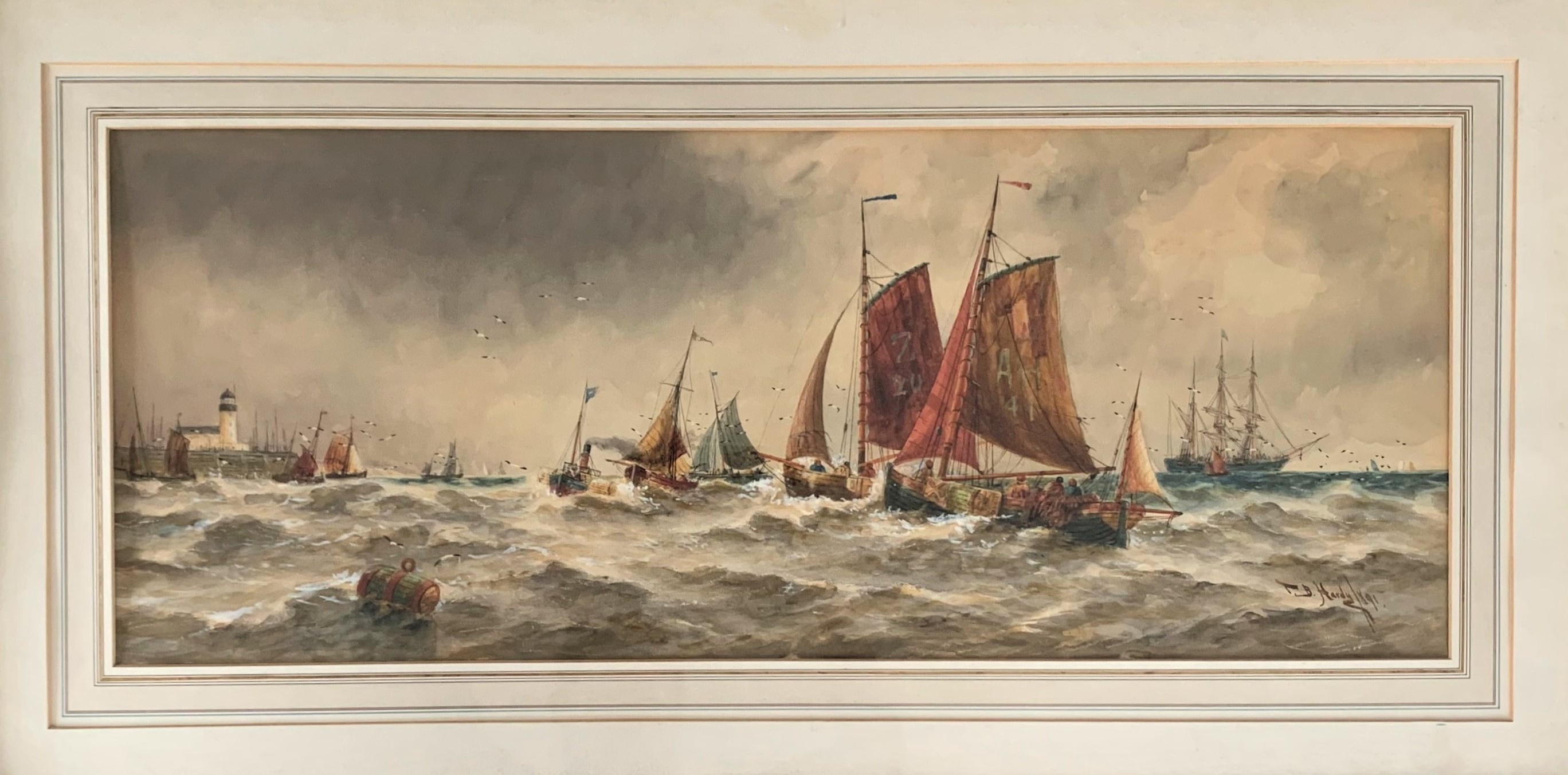 Thomas Bush Hardy - Original watercolour of Wind against Tide, Calais 1891