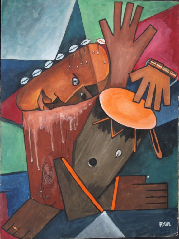 Adoboe Akue - original signed painting of African tribal art c1990