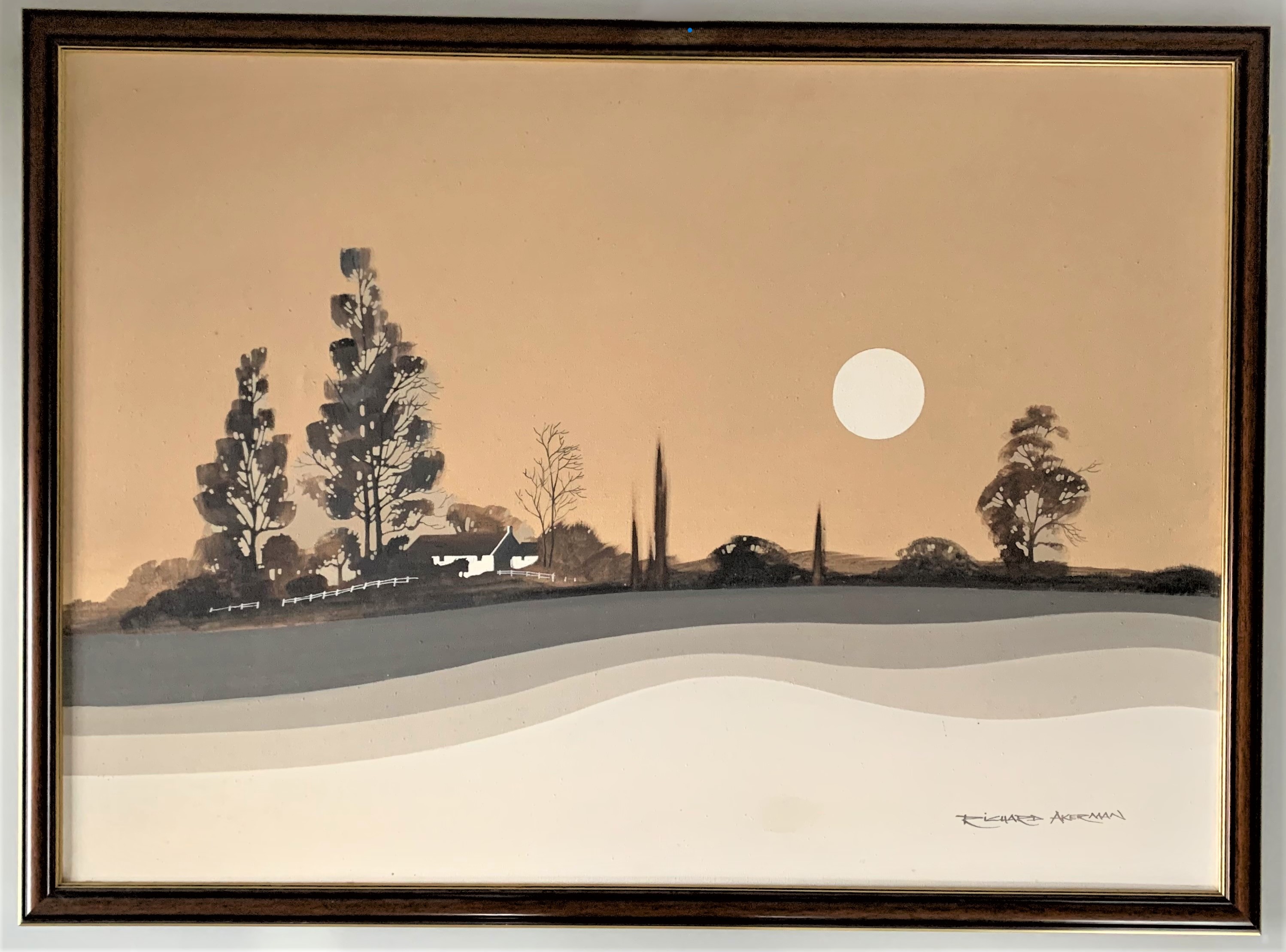 Richard Akerman - Acrylic on canvas of Landscape with White Sun c1970