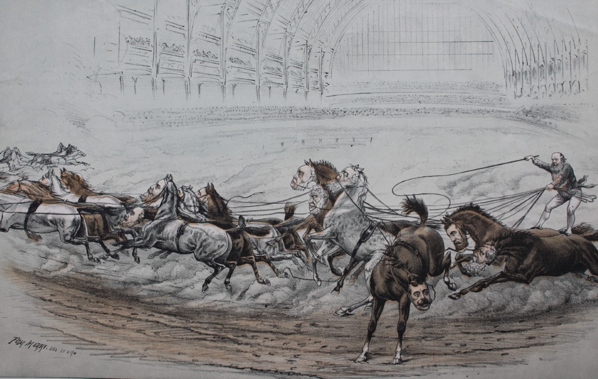 Tom Merry political cartoon - A Dream of Olympia 1887