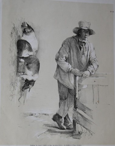 Thomas Sidney Cooper - Lithograph of farmer and pigs 1837