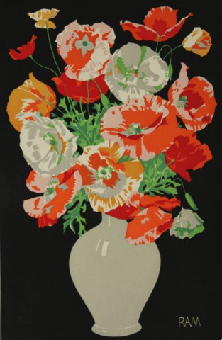 Poppies - Art Deco colour block print by RAM  c 1930