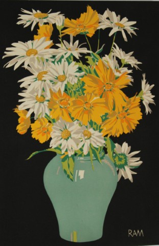 Daisies and Coreopsis - Art Deco colour block print by RAM  c 1930