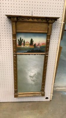 Federal Split Column Mirror. Rope turned side half columns frame a 2 part mirror with reverse 