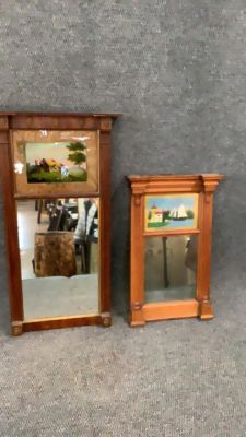 2 Federal Style Mirrors. 29 x 13 with receded split columns, reverse painting at upper, cottage 