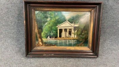 Oil on Artist Board, Building with Columns. 17.5 x 13 inches....sight, signed lower left G.C. 