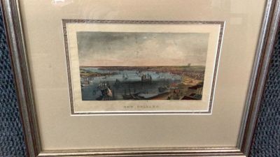 Magnus Tinted Engraving New Orleans. 8.5 x 6 inches sight...professional framing.* slight area 